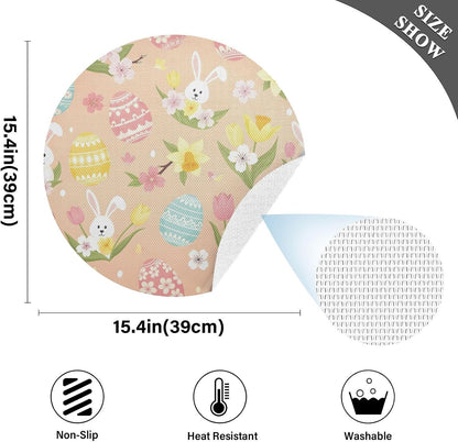 Easter Eggs Pattern Peach Round Placemats Set of 6 Washable Place Mats Heat Resistant Non-Slip Table Mats for Dining Table Decor