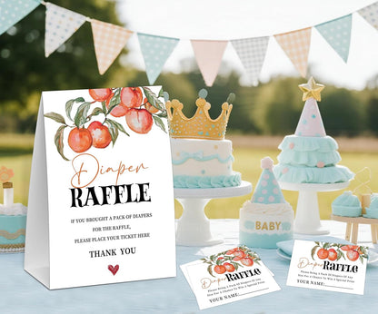 Peach Baby Shower Diaper Raffle, Baby Shower Game, Include One 5×7 Sign and 50 Diaper Raffle Tickets, Sweet Peach Gender Reveal Party Decoration Supplies - FG14