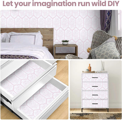 Pink Floral Peel and Stick Wallpaper Modern Boho Vintage Contact Paper for Bathroom Kitchen Removable Self Adhesive Vinyl Wall Paper Decals Waterproof Renter Friendly Wallpaper 17.5 in X 196.8 in