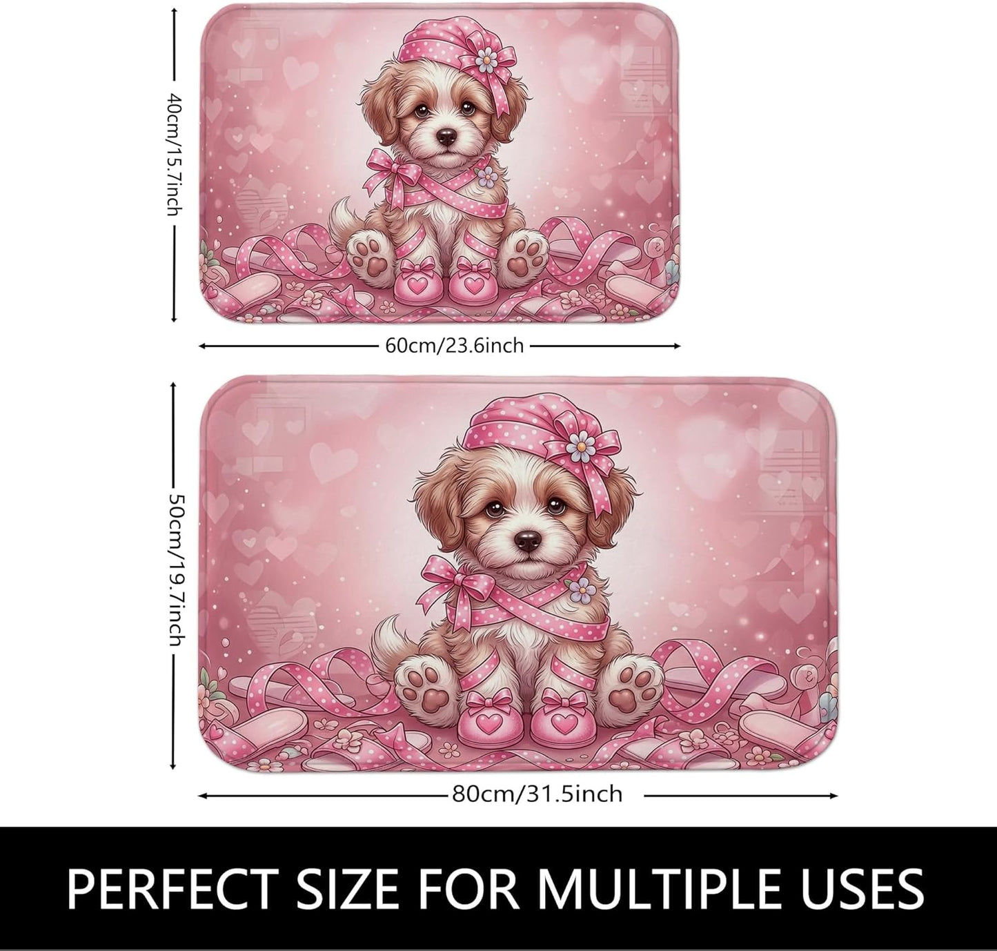 Cute Peach Hearts Quick Dry Bath Mat, Playful Animal Design Absorbent Non Slip Shower Mat, Decorative Washable Bath Rugs for Bathroom Toilet Restroom 20x32 Inch