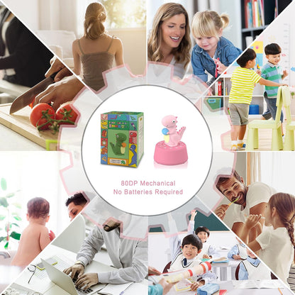 ELE DEPI 60 Minutes Mechanical Kitchen Timer,Cute Dinosaur Timer for Kids,Wind Up Egg Timer for Cooking,Reading,Classroom and Do Sports. (Pink)