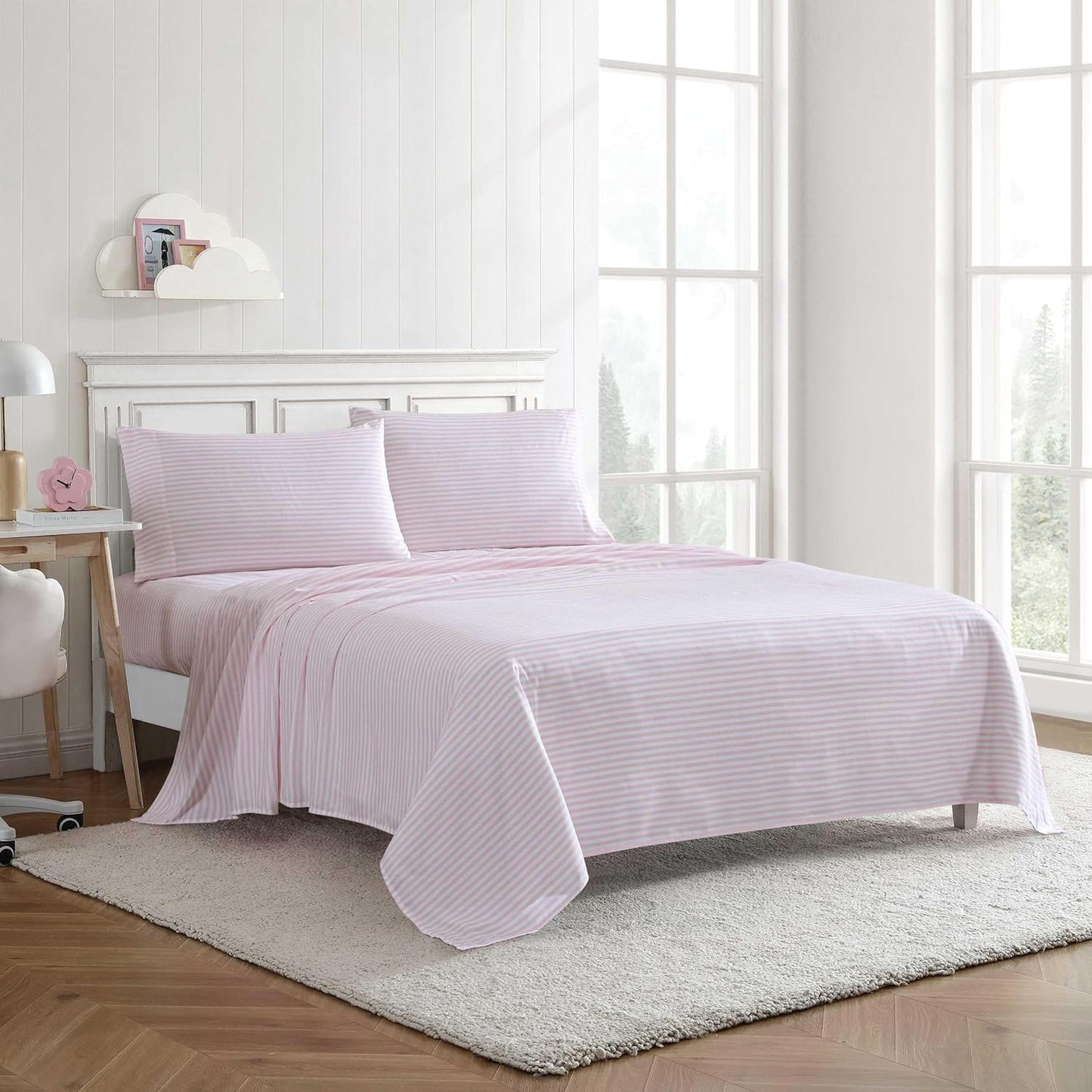 Eddie Bauer Kids - Queen Sheet Set, Ultra-Soft Microfiber Bedding with Fully Elastic Fitted Sheet, Kids Bed Set with Pillowcases, Easy Care Bedding (Little Stripe)