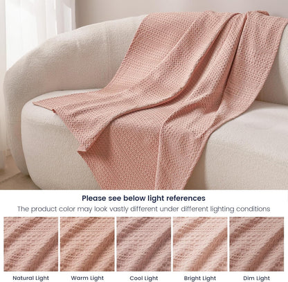 PHF Lightweight Waffle Weave Blanket Queen Size 90"x 90", Soft Woven Summer Blanket for Hot Sleepers - Aesthetic Home Decor for Couch Bed Sofa, Pet Friendly, Rose Pink