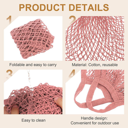 uxcell Reusable Mesh Produce Storage Bags Washable Net Portable Fruit and Vegetable Bag Cotton String with Short Handle