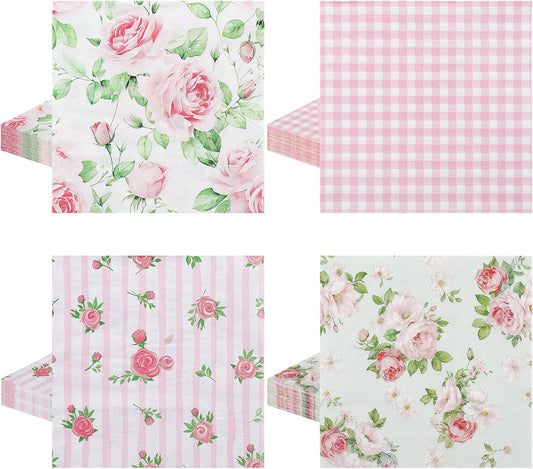 80 Pcs Pink Floral Napkins, 6.5 In Vintage Flower Napkins 2 Ply Spring Napkin Decorative Napkin for Decoupage, Tea Party Decoration, Wedding, Bridal & Baby Shower