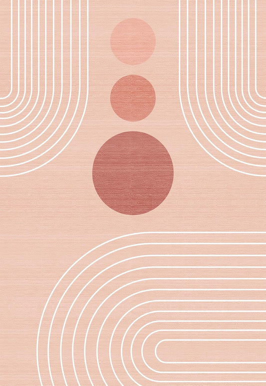 Area Rug 5x7 Boho Modern Minimalist Geometric Abstract Rug Pink Mid Century Modern Rug for Living Room Machine Washable Non-Slip Printed Low Pile Indoor Carpet for Bedroom Dining Room Office Pink