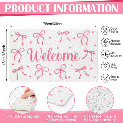 Mindsoft Pink Bow Doormat - 18x30 Non Slip Coquette Welcome Mat, Cute Pink Ribbon Door Mat for Apartment Entryway, Girls Bedroom Rug, Aesthetic Room Decor Gift for Her