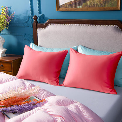 Satin Pillowcases with Zipper for Hair and Skin, Set of 2 Smilar to Silk Pillow Cases, Machine Washable, Wrinkle-Free, Cooling Satin Pillow Cases Queen, 20x30 Inches, Coral Pink