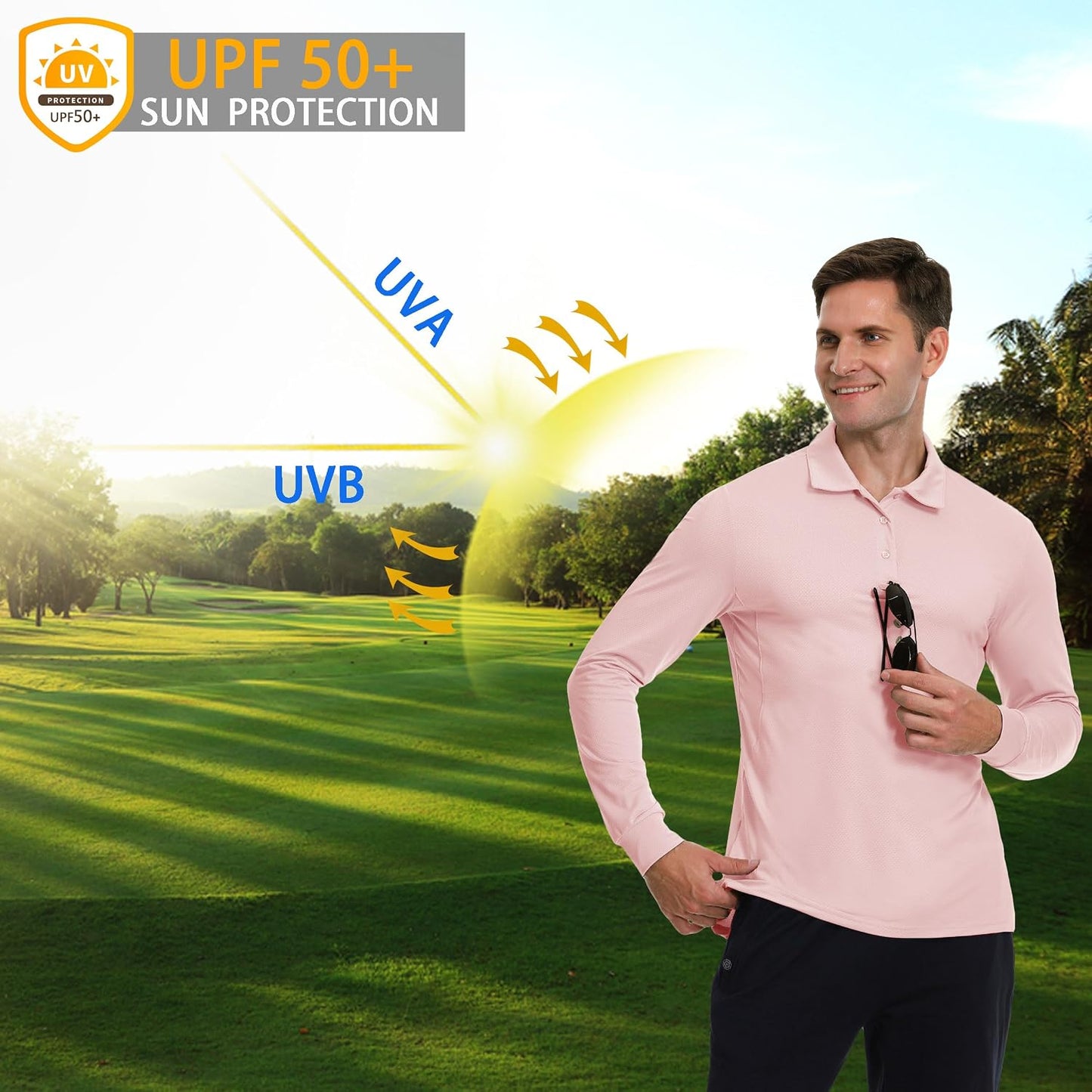 JWM Men's Long Sleeve Golf Polo Shirts - Athletic Casual Travel Performance Collar Shirts Lightweight Quick Dry UPF50