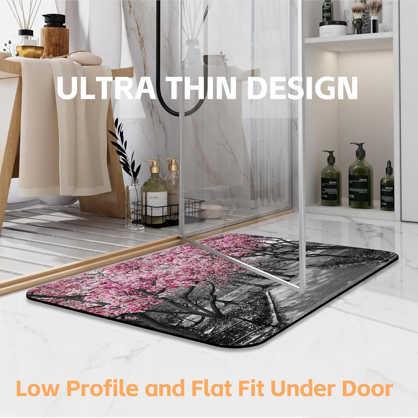 Pink Blossoms Trees Bath Rugs,Non-Slip and Absorbent Bathroom Rug Mat,Soft Dry Fast Machine Washable Bath Mats for Bathroom Kitchen Bathtub,Home Decor Accessories,15.7"×23.6"