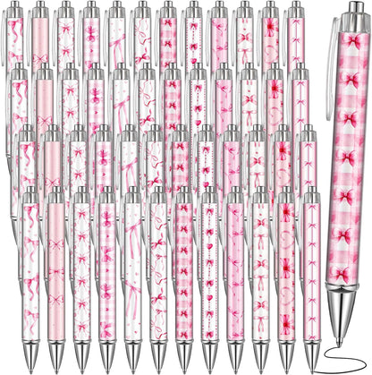 Sayglossy 48 Pcs Pink Bow Ballpoint Pens 0.5 mm Black Ink Coquette Aesthetic Bow Ribbon Heart Pens for Women Office Home Valentines Gifts Presents Supplies