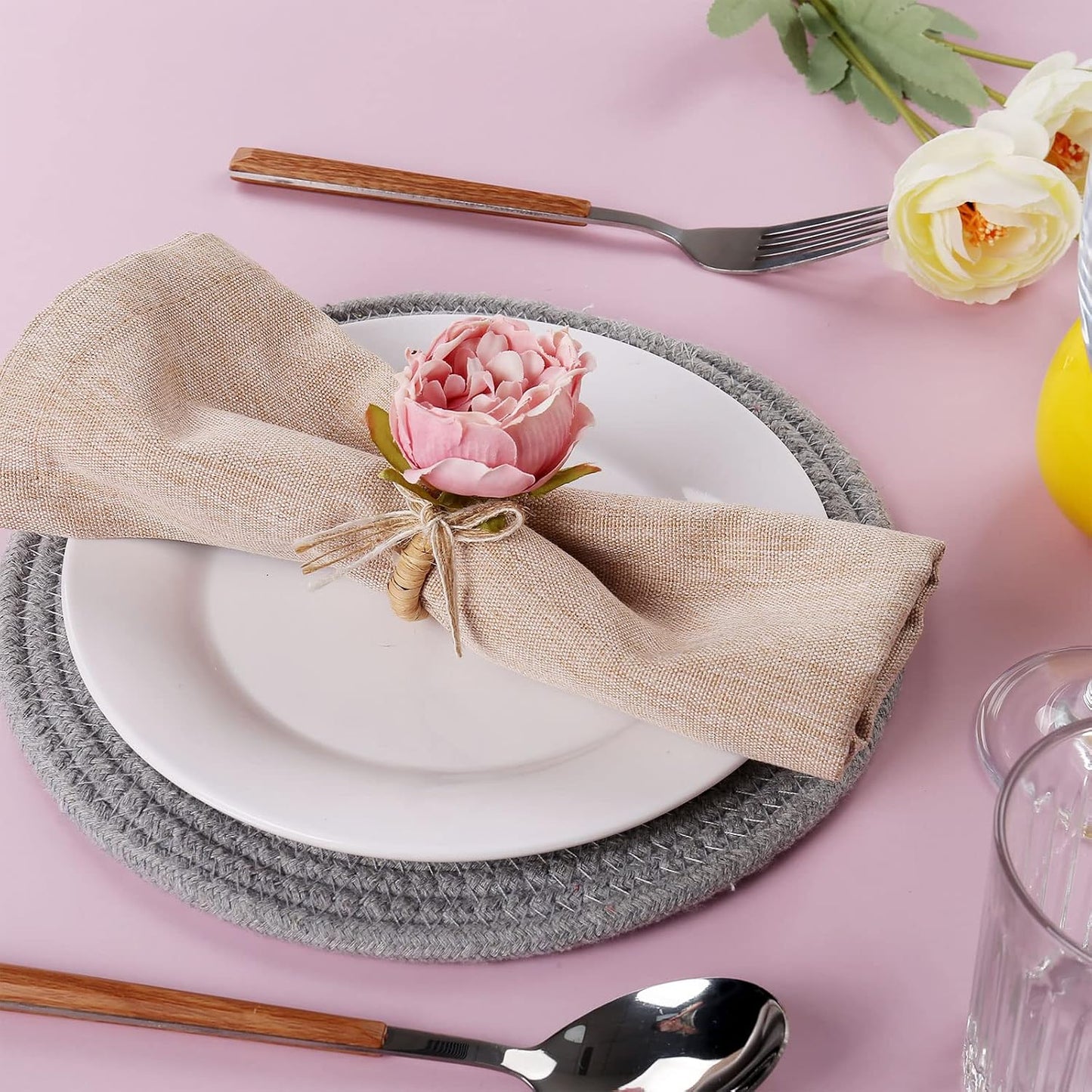 Flower Napkin Rings Set of 8,Pink Peony Flower Handmade Napkin Holder Rings Table Decorations for Wedding,Fall,Daily Party,Picnics,Banquet,Luncheons,Birthday,Christmas,Valentine's,Thanksgiving