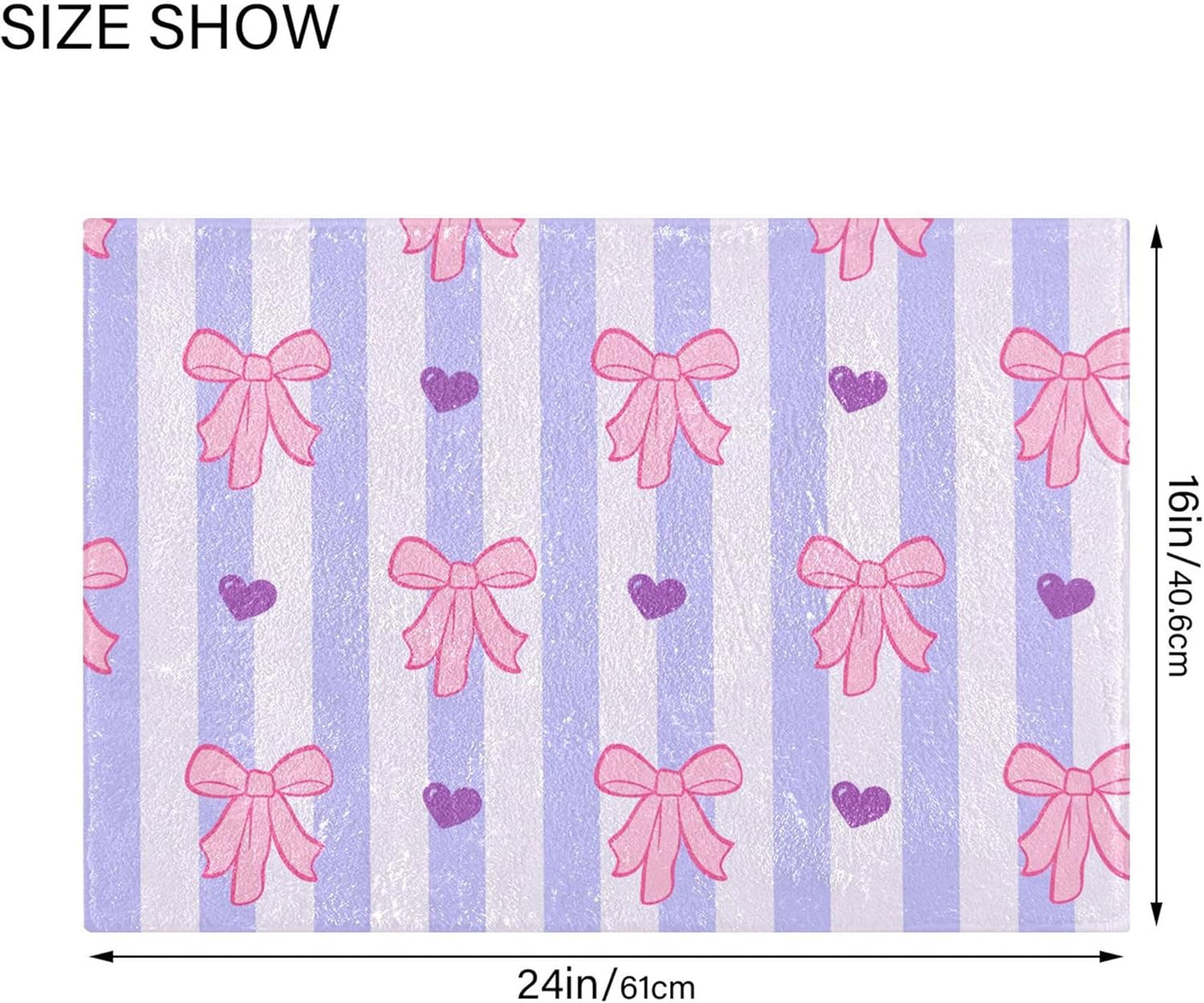 Pink Bows and Stripes Bathroom Rugs, Ultra Soft Absorbent Plush 16” x 24” Bath Mats, Non-Slip Machine Washable Shaggy Floor Rugs for Bathroom Tub