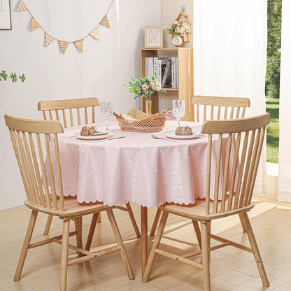 Qubjus Round Jacquard Tablecloth High Weight Heavy Waterproof oilproof with Lace Table Cover for Dining Table,Round-70 Inch, Pink