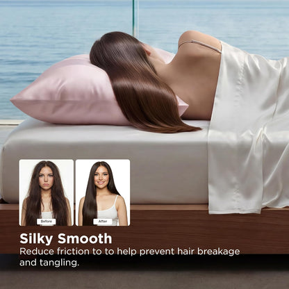 Bedsure Cooling Pillowcase for Hot Sleepers, Silk Like Pillow Case Queen Size Set of 2, Reduce Wrinkles & Frizz-Free Hair, Infused with HA & Ceramides for Skin, Hidden Zipper, Queen, Pink