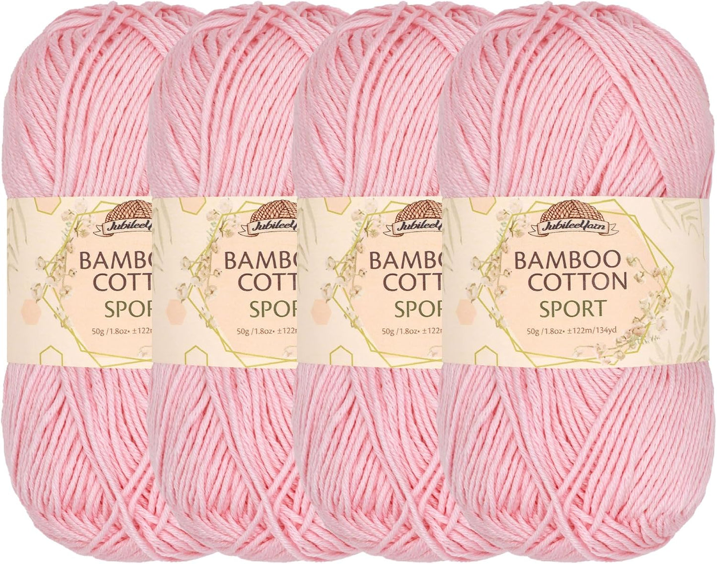 JubileeYarn Bamboo Cotton Sport Yarn - 50g/Skein - Primrose Pink - 4 Skeins