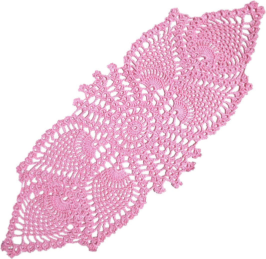 7 in x 21 in Crochet Lace Table Doilies Eyes Flower Doily Kitchen Vase Place Mats for Anniversary Mother's Day (Pack of 1PC, Style02-Pink)