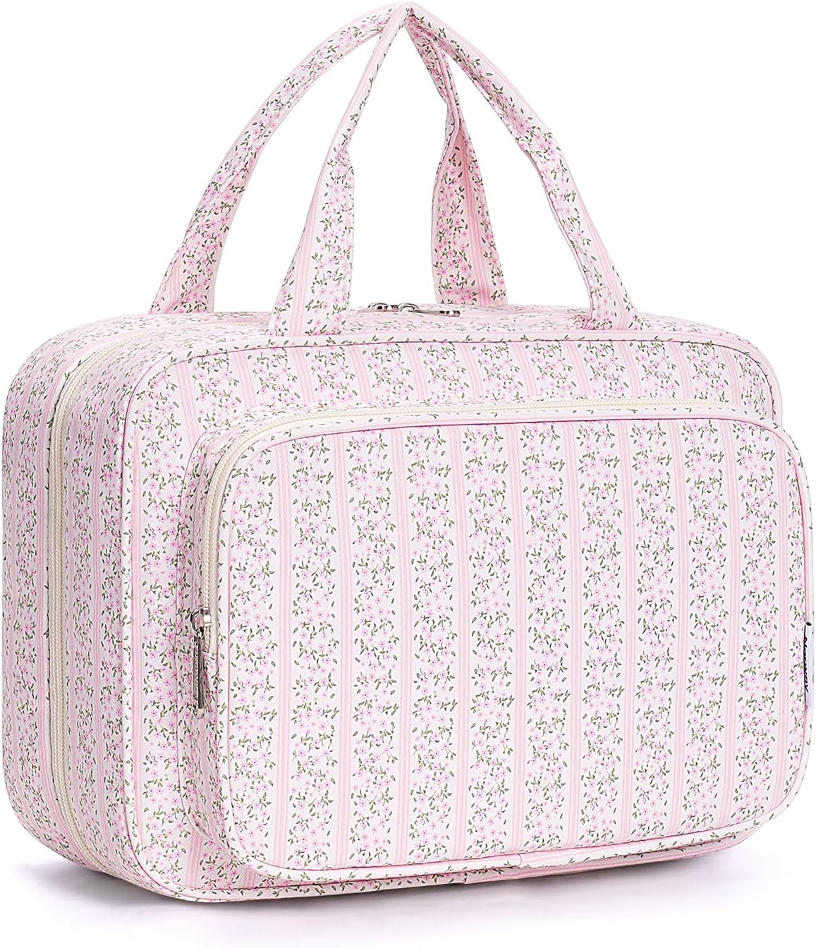 Narwey Travel Toiletry Bag for Women Large Hanging Makeup Bag Organizer Toiletries Bag for Full Size Essentials Accessories Cosmetics (Pink Flower Buds (Large))