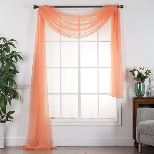 Decotex Sheer Voile Transparent Window or Event Decor Scarf Valance - Various Sizes & Colors (54" W x 216" L, Salmon)