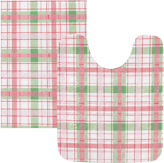 ALAZA Pink Checkered Grid Bath Mat for Bathroom Rugs Rectangle Carpet for Shower, Fluffy Absorbent & Machine Washable