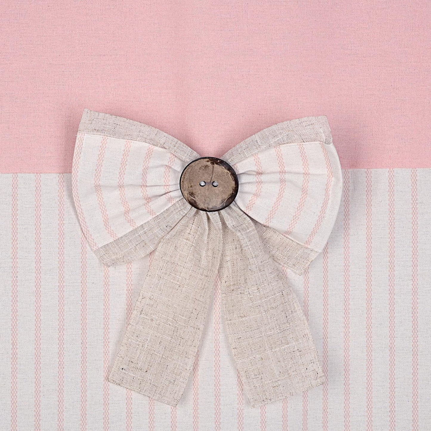 DOSLY IDÉES Farmhouse Pink Shower Curtain, Bowknot, Cotton Blend Fabric, Pleated Pink Stripe, Country Style, 72x72 in, Bathroom