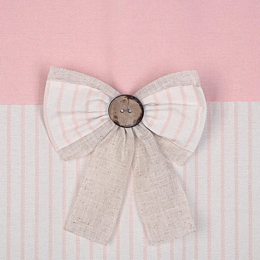 DOSLY IDÉES Farmhouse Pink Shower Curtain, Bowknot, Cotton Blend Fabric, Pleated Pink Stripe, Country Style, 72x72 in, Bathroom
