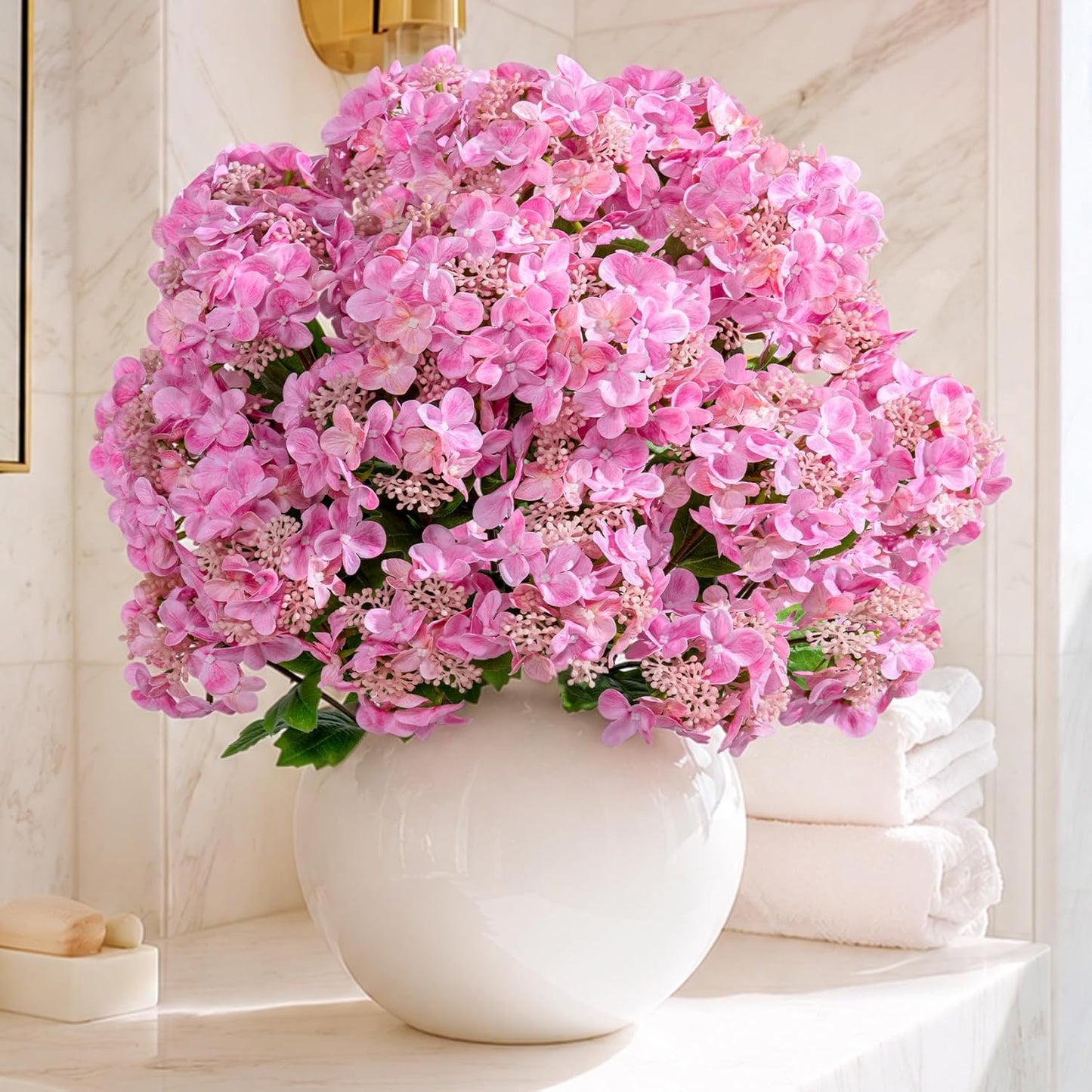 8Pcs Real Touch Hydrangea Pink Hydrangea Artificial Flowers Silk Hydrangea Flowers Full Faux Hydrangea Flowers with Stems for Home Decor Party Arrangements Wedding Bouquets Centerpieces (Light pink)