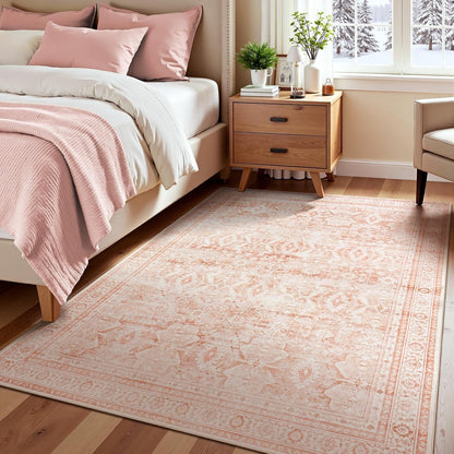 Lofus 5x7 Area Rug for Living Room,Pink Washable Area Rugs with Non-Slip Backing,Soft Boho Carpets for Bedroom Dining Room Home Office Indoor Nursery
