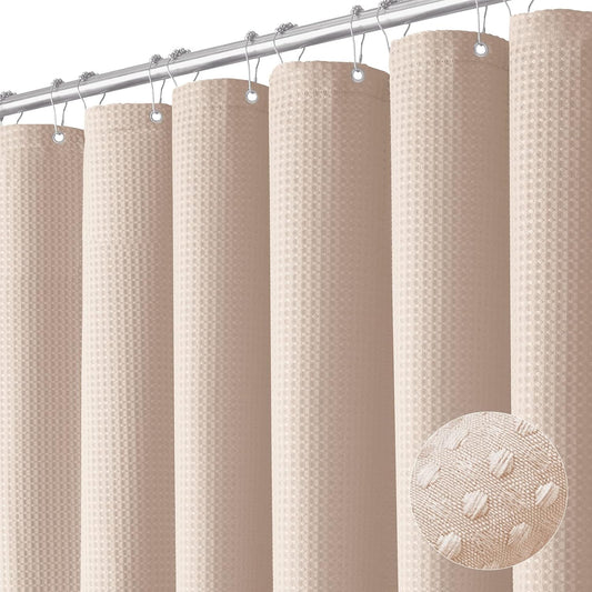 Dynamene Blush Pink Fabric Shower Curtain - Waffle Weave Textured Heavy Duty Cloth Shower Curtains for Bathroom, 256GSM Hotel Luxury Weighted Bath Curtain Set with 12 Hooks,72x72, Blush Pink