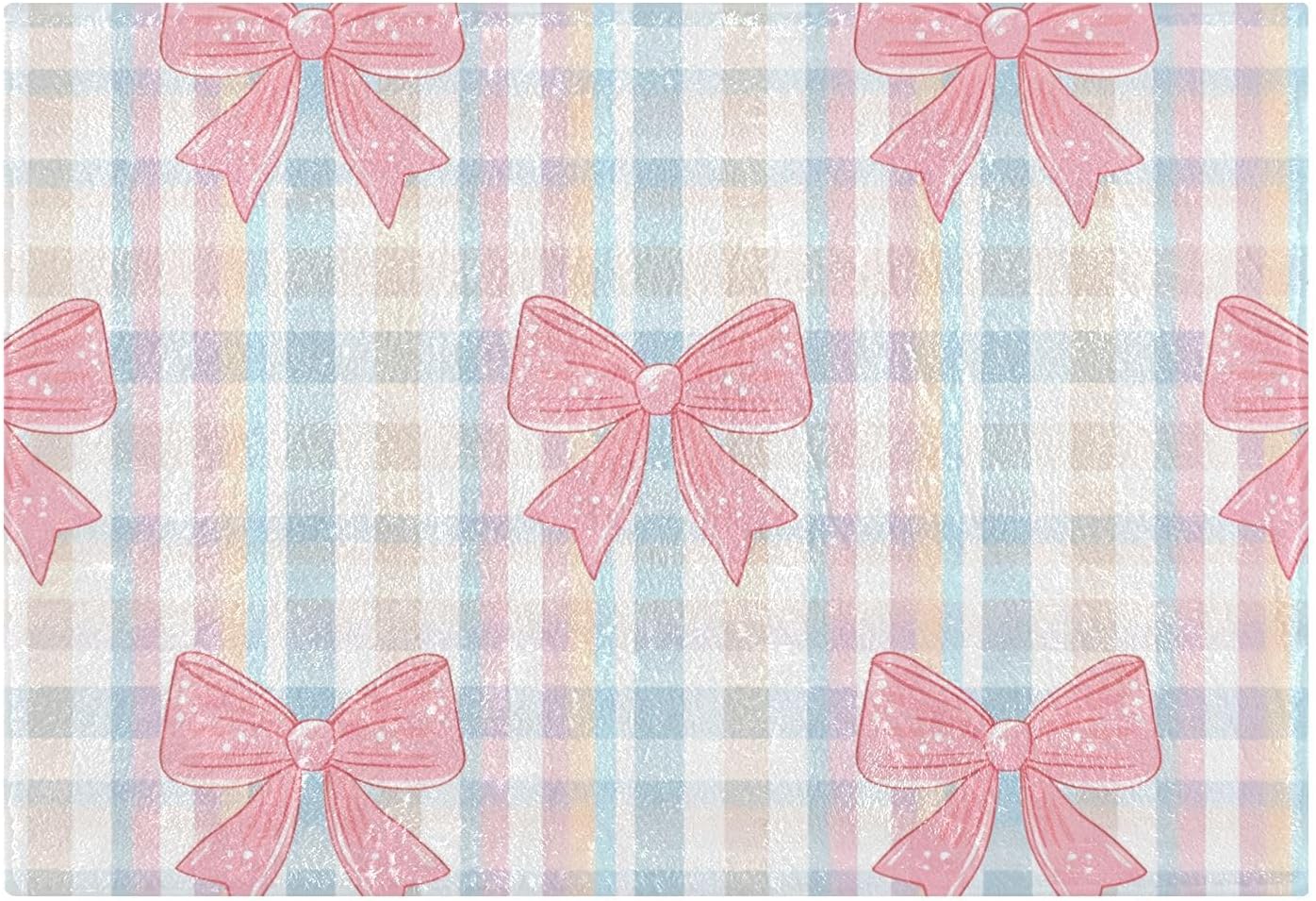 Pink Bows Checkered Bathroom Rug, Non Slip Dry Quickly Bath Mat, Absorbent Soft Bath Rug, Home Decor Accessories, 24"x16"