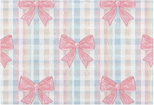 Pink Bows Checkered Bathroom Rug, Non Slip Dry Quickly Bath Mat, Absorbent Soft Bath Rug, Home Decor Accessories, 24"x16"