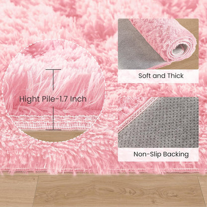 Soft Pink Hallways Runner Rugs for Bedroom, 2x6 Ft Modern Plush Shag Carpet, Non Slip Dorm Bedside Shaggy Rug for Living Room, Indoor Long Nursery Kids Girls Teen Room Aesthetic Home Decor