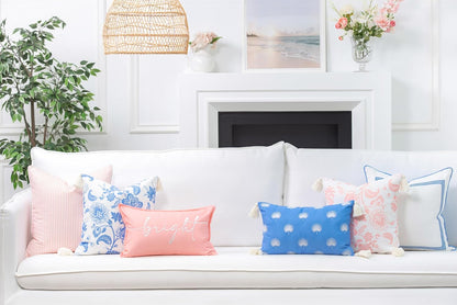 Hofdeco Premium Coastal Patio Indoor Outdoor Lumbar Pillow Cover Only, 12"x20" Water Repellent for Backyard, Couch, Blush Pink Stripe
