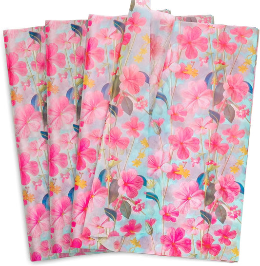 Hi Sasara 60 Sheets Floral Tissue Paper Bulk, 14 x 20 inch, Colorful Floral Printed Tissue Paper for Gift Bags, Home Decoration, Wedding, Birthday, Holiday Party (Pink)
