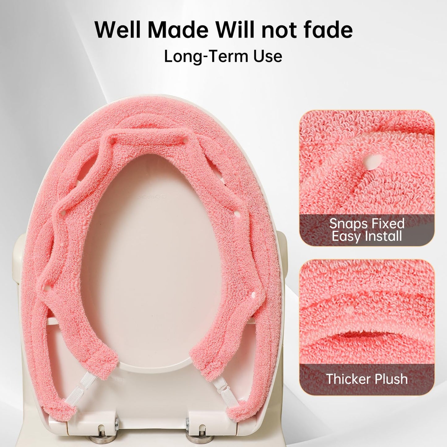 Toilet Seat Cover,Bathroom Soft Thicker Warmer with Snaps Fixed Stretchable Washable Fiber Cloth Toilet Seat Covers Pads Easy Installation& Cleaning (pink)