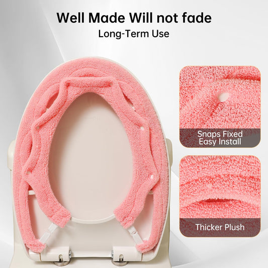 Toilet Seat Cover,Bathroom Soft Thicker Warmer with Snaps Fixed Stretchable Washable Fiber Cloth Toilet Seat Covers Pads Easy Installation& Cleaning (pink)