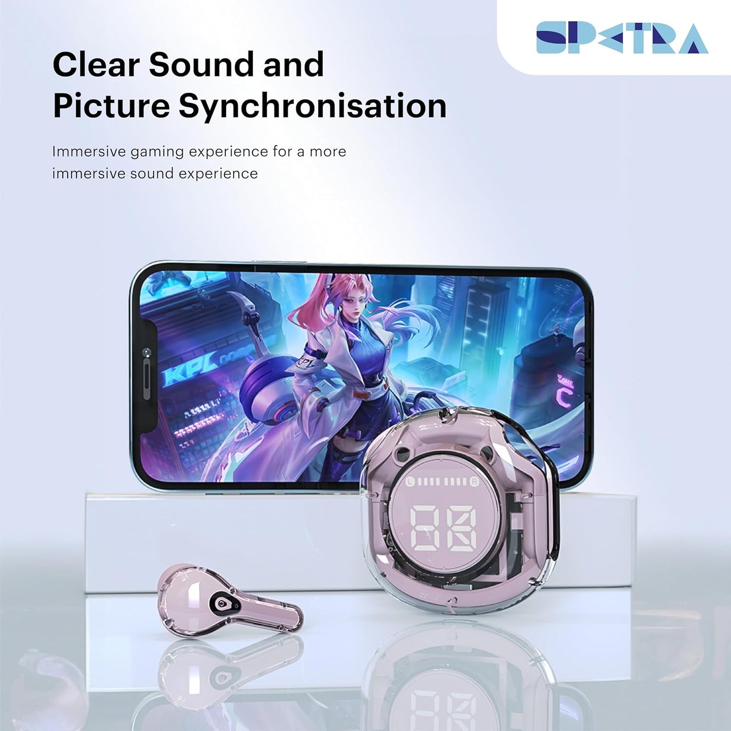 Crystal Earbuds (Pastel Pink) - Dive into a World of Color and Sound with Chic Pastel Hues & Transparent LED Display Case - Premium Wireless Audio Experience