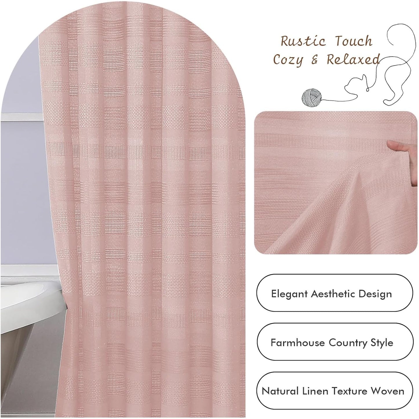 OVZME Small Stall Shower Curtain - Linen Textured Bathroom Curtain with Boho Tassel, Heavy Duty Farmhouse Bath Decor for RV Camper, Machine Washable, 36Wx72L Inches, Pink