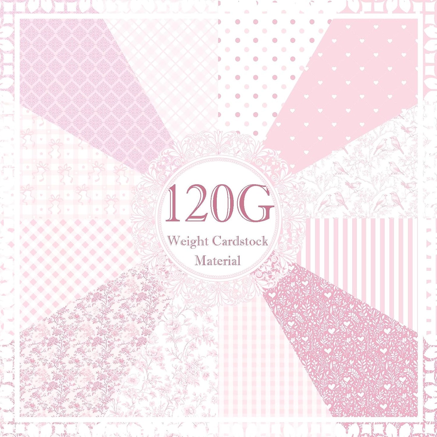 24 Sheets Pink Floral Bird Bow Scrapbook Paper, Preppy Floral Ribbon Bow Birds Decorative Craft Paper Folded Flat for Girly Birthday Baby Shower Card Making Photo Album Decor, 12'' x 12'' (A)