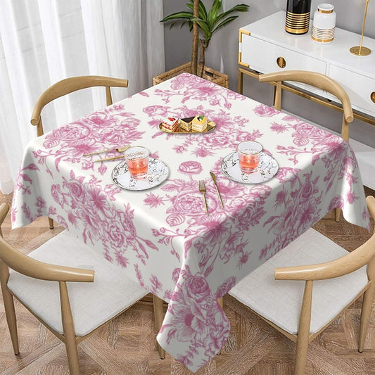 Pink Floral Tablecloth Square 54 x 54 Inch Chinoiserie Flowers Table Cloth Polyester Fabric Vintage Farmhouse Spring Summer Table Cover for Kitchen Party Dining Picnic Outdoor Decor