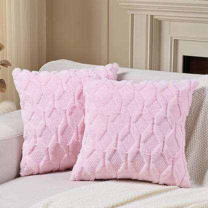 Volcanics Light Pink Valentines Pillow Covers 18x18 Inches, Pack of 2 Faux Wool Decorative Farmhouse Velvet Couch Pillow Case, Soft Plush Square Boho Cushion Pillowcase