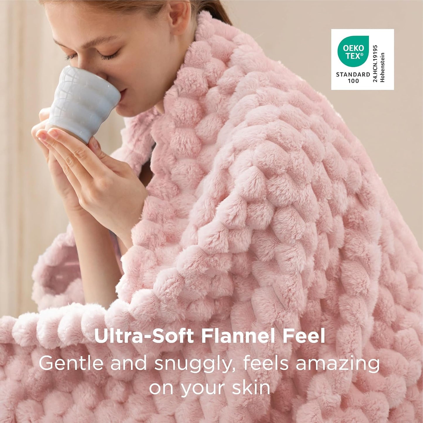 Bedsure Large Throw Blanket for Couch - 350GSM Fluffy Plush Bubble Blanket for Bed Home Room Decor, GentleSoft Cute Fleece Soft Cozy Gifts for Women Girls, Pink, 50x70 Inches