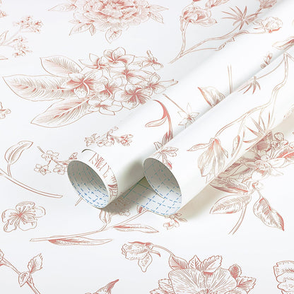 Safiyya 393"x17.3" Pink Peel and Stick Wallpaper Floral Birds Contact Paper Modern Boho Wall Paper Removable Wallpaper Vinyl Rolls