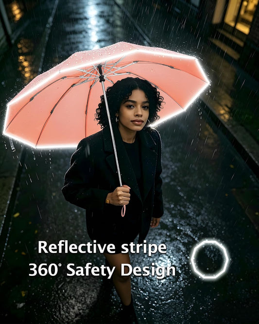 Fogkey Large Windproof Travel Umbrella - Reverse Auto Folding Car Umbrella for Rain and Sun, Compact Inverted Design with Waterproof Canopy, 10 Durable Ribs, Fits Backpack, Portable for Women & Men