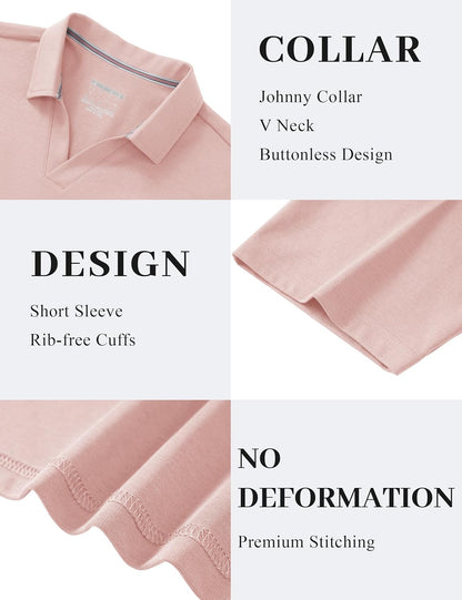 TACVASEN Mens Polo Shirts V Neck Short Sleeve Knitted Golf T Shirts Collared Summer Vacation Tops Johnny Collar Polo