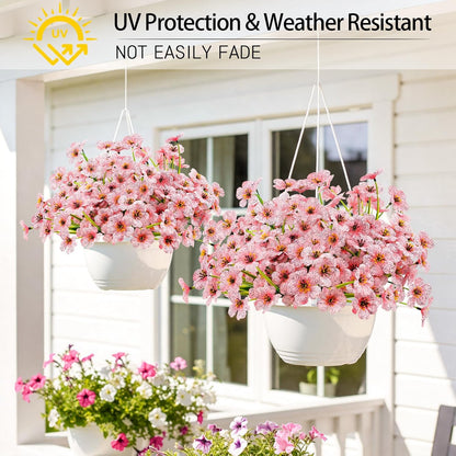 MACTING Artificial Flowers for Outdoors 6 Bundles UV Resistant Fake Flowers No Fade Faux Plastic Plants for Outdoor Planters Window Patio Porch Yard Garden Outside Summer Decorations,Pink