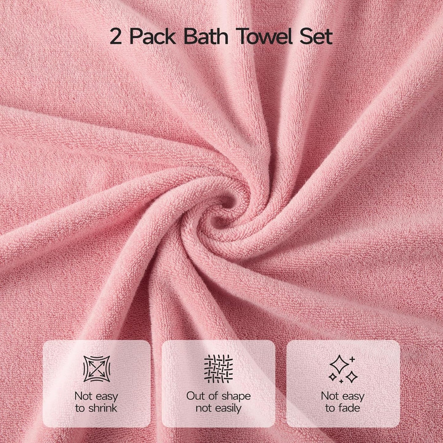 ecolook 2 Pack Large Bath Towels, 100% Cotton Bathroom Towels, Soft, Highly Absorbent, Quick Dry & Lightweight, 28 x 55 Inches, Ideal for Gym, Spa, Hotel, Pool, Shower & Daily Use, Pink