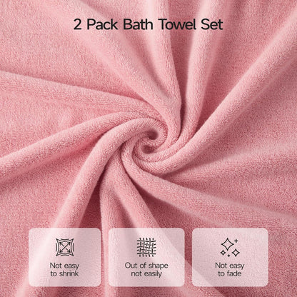 ecolook 2 Pack Large Bath Towels, 100% Cotton Bathroom Towels, Soft, Highly Absorbent, Quick Dry & Lightweight, 28 x 55 Inches, Ideal for Gym, Spa, Hotel, Pool, Shower & Daily Use, Pink