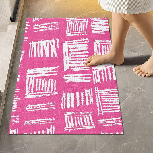 Abstract Pink Stripe Absorbent Bathroom Rug, 24''x16'' Extra Soft Thick Plush Bath Mat, Non-Slip Shaggy Bath Rug for Tub, Shower and Bath, Machine Washable