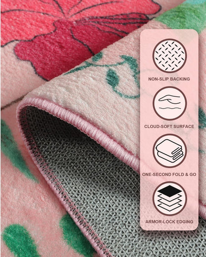 CRYPTOLITE Boho Washable Area Rug 5x7 – Floral Low Pile Non-Slip Carpet for Living Room, Bedroom, Office, Playroom, Entryway, Kitchen, Dining Room (Pink)